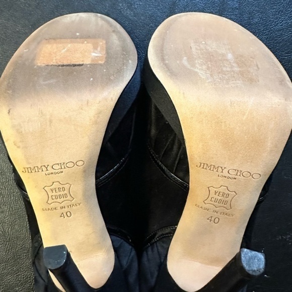 🌸 JIMMY CHOO🌸 Black Satin Patent Leather Peep Toe heels size 40 EU - Picture 13 of 13